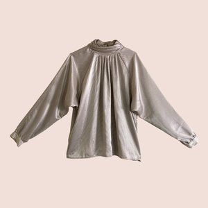 VINTAGE pleated mock neck blouse